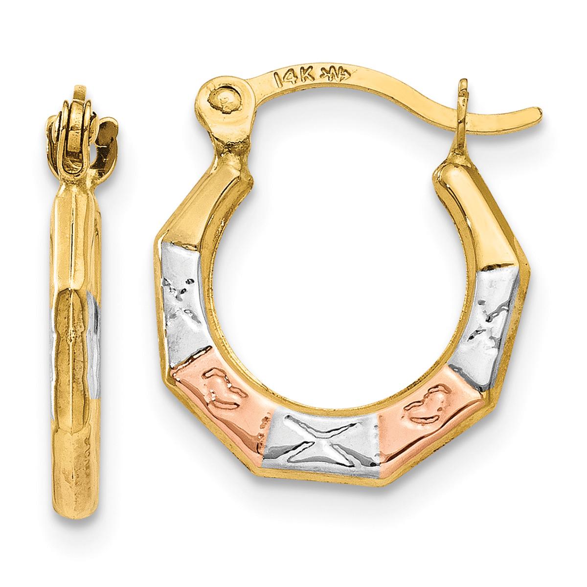 Gold Classics(tm) 14kt.Gold White Rose Rhodium Hoop Earrings