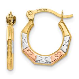 Gold Classics(tm) 14kt.Gold White Rose Rhodium Hoop Earrings