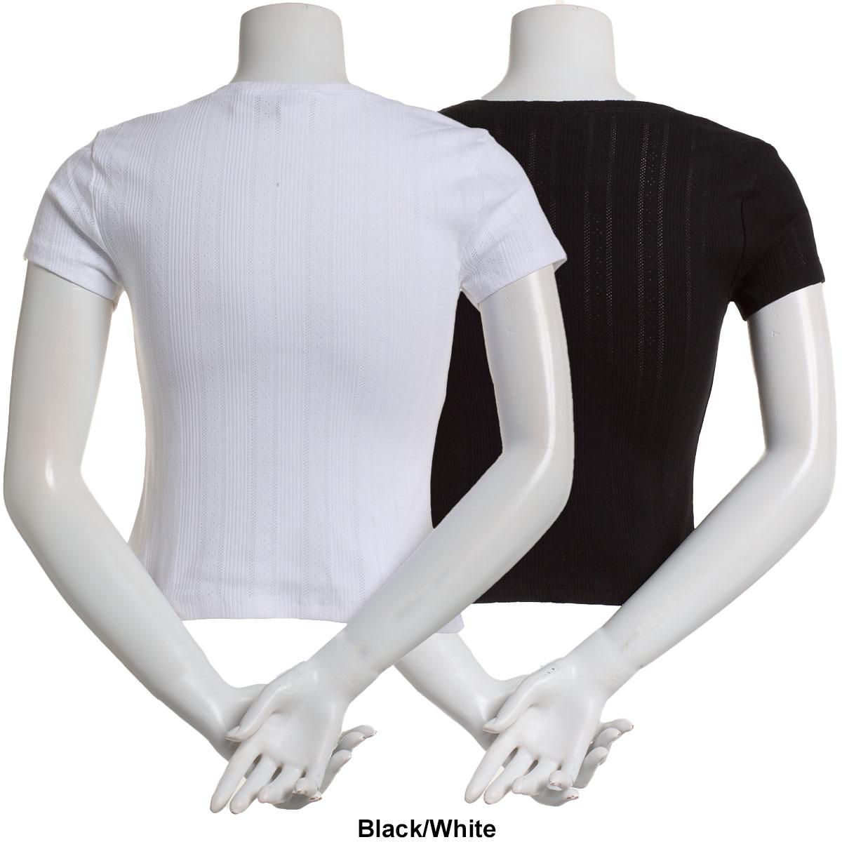Juniors One Step Up 2pk. Pointelle Scoop Neck Top with Rosetta