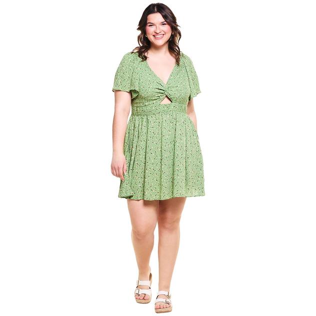Juniors Plus Angie Ditsy Twist Front A-Line Dress