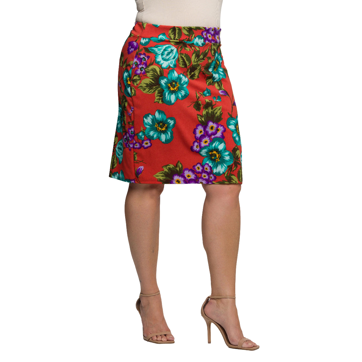 Plus Size 24/7 Comfort Apparel Slim Floral Pencil Skirt