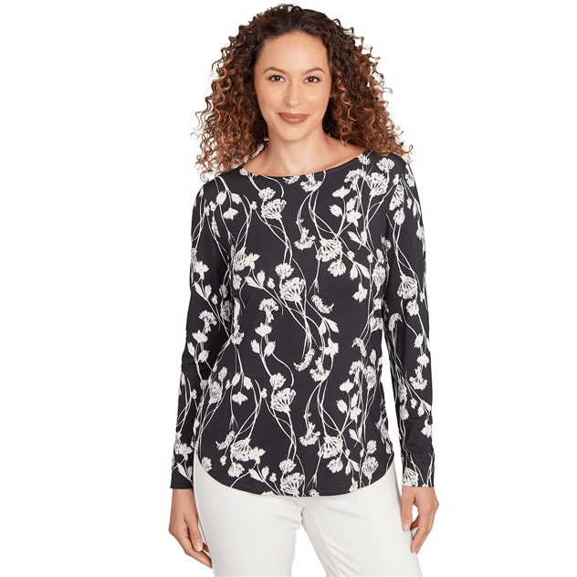 Womens Emaline Key Items Long Sleeve Boat Neck Dandelion Tee