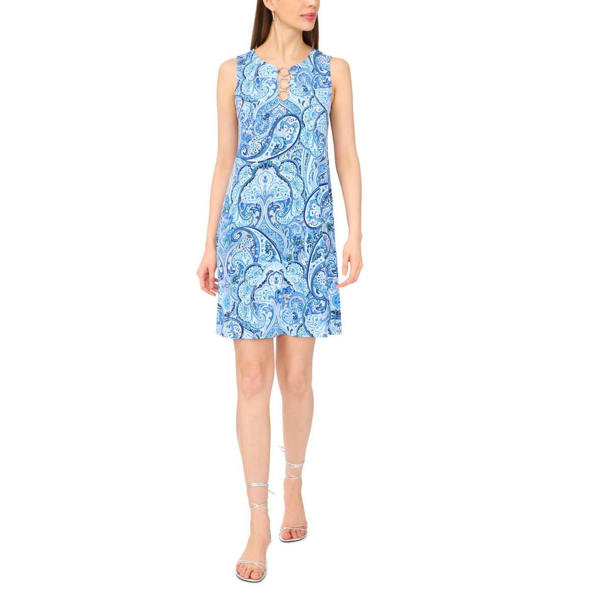 Womens MSK Sleeveless Triple O-Ring Neck Paisley Shift Dress