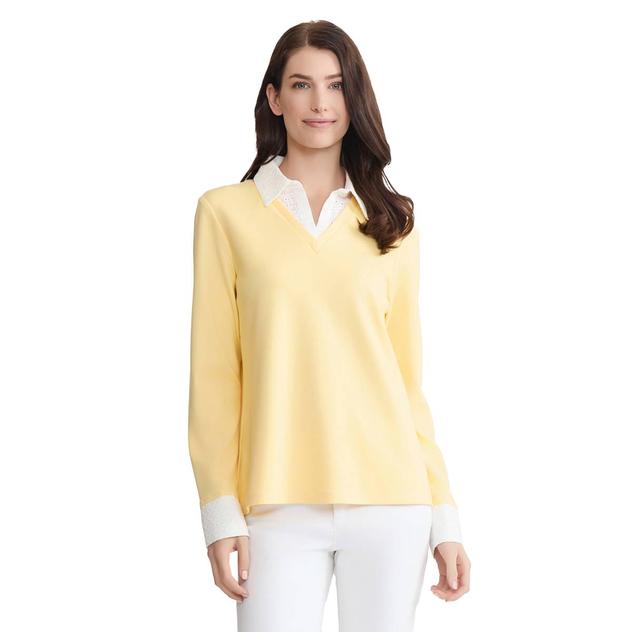 Womens Jones New York Long Sleeve Eyelet Trim Two In One Sweater