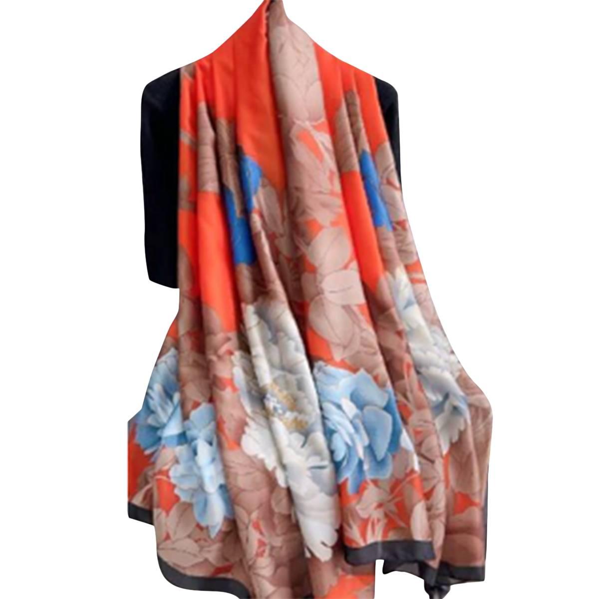 Womens Renshun Muted Floral Silk Oblong Scarf - Orange