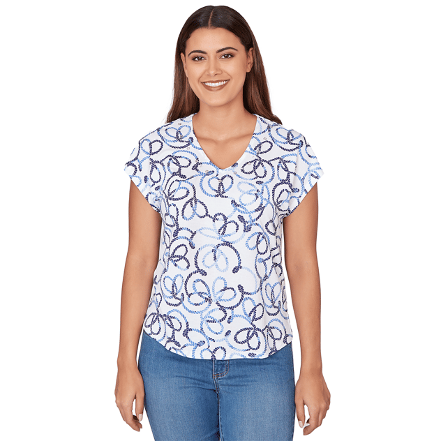 Womens Hearts of Palm Smooth Sailing Nautical Rope Blouse