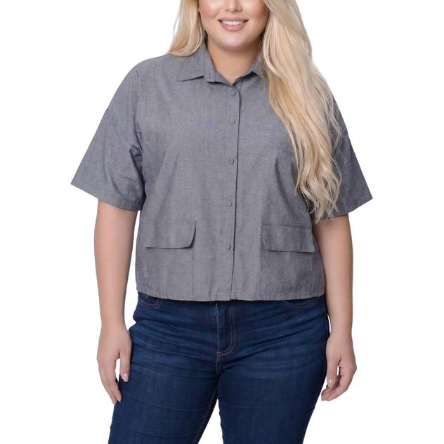 Plus Size NY Collection Short Sleeve Linen Casual Button Down