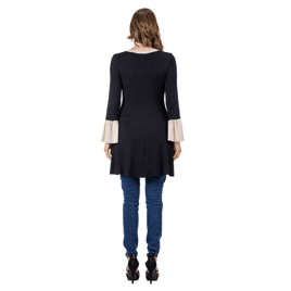 Womens 24/7 Comfort Apparel Black & Beige Hi Low Tunic Top