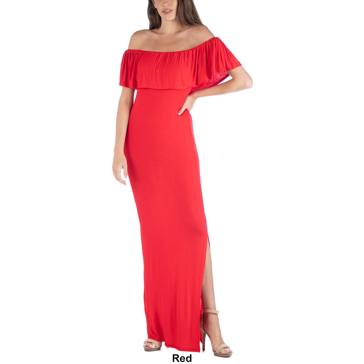 Womens 24/7 Off Shoulder Ruffled Maxi Dress