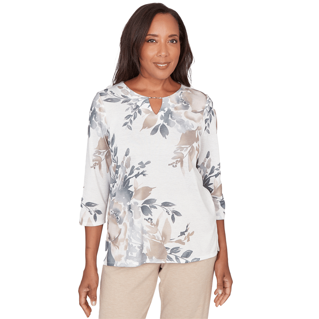 Womens Alfred Dunner Comfort & Joy Watercolor Floral Blouse