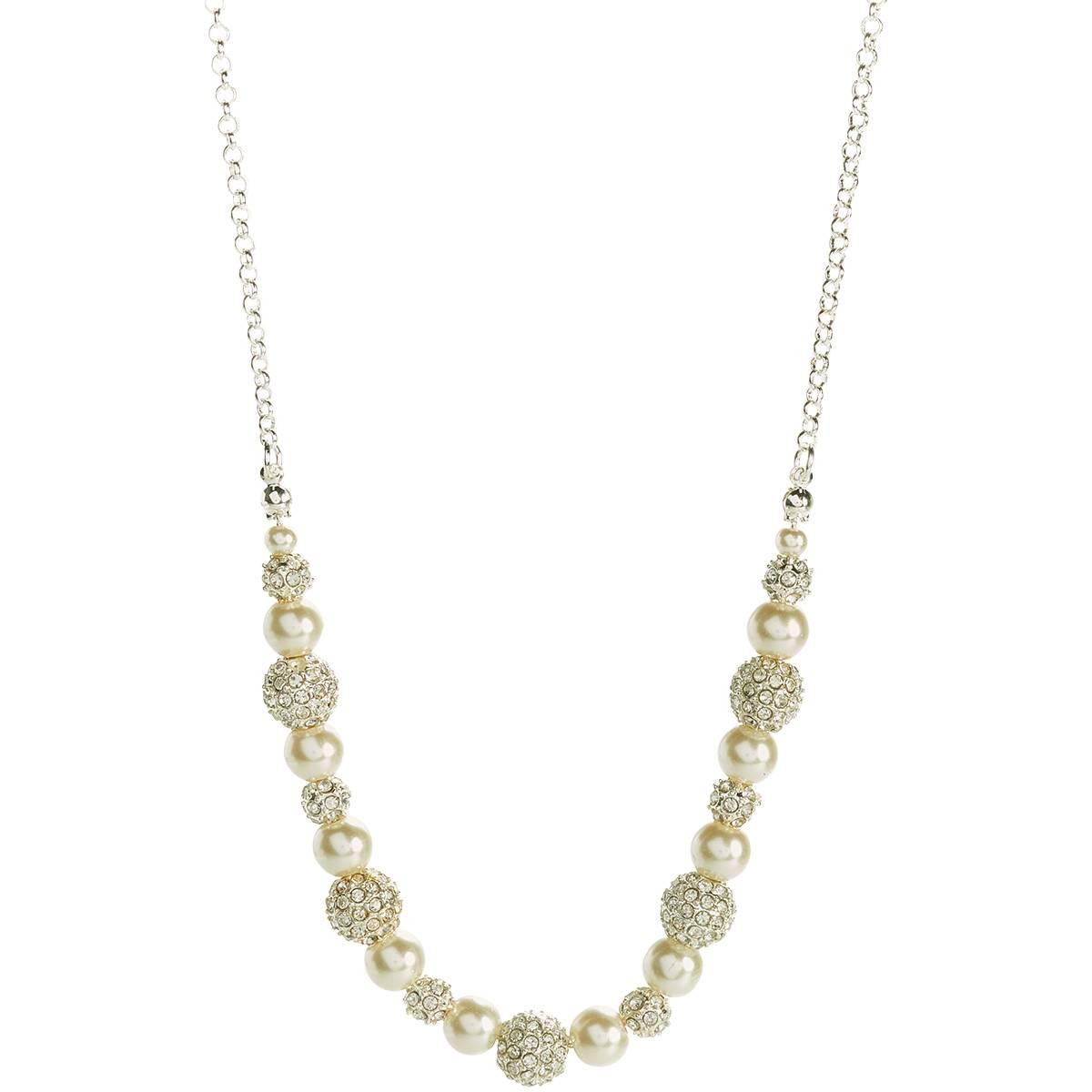 Rosa Rhinestones Silver-Tone Glass Pearl Fireball Necklace