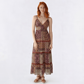 Juniors Angie Mix Floral Smock Waist Gauze Maxi Slip Dress