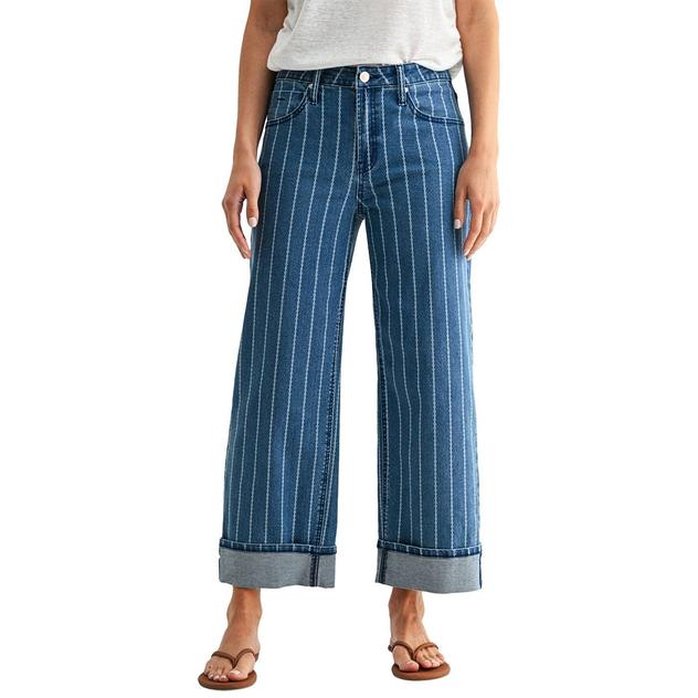 Womens CITY BLUES Striped 5-Pocket Straight Leg Cuffed Jeans