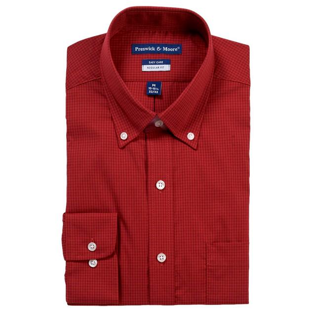 Mens Preswick & Moore® Regular Fit Stretch Dress Shirt -Red Check