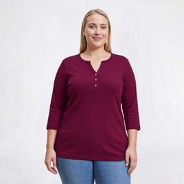 Plus Size Hasting & Smith 3/4 Sleeve Solid Henley Tee