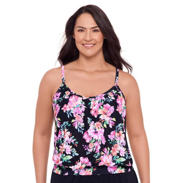 Plus Size American Beach Night In Bloom Band Hem Tankini Swim Top