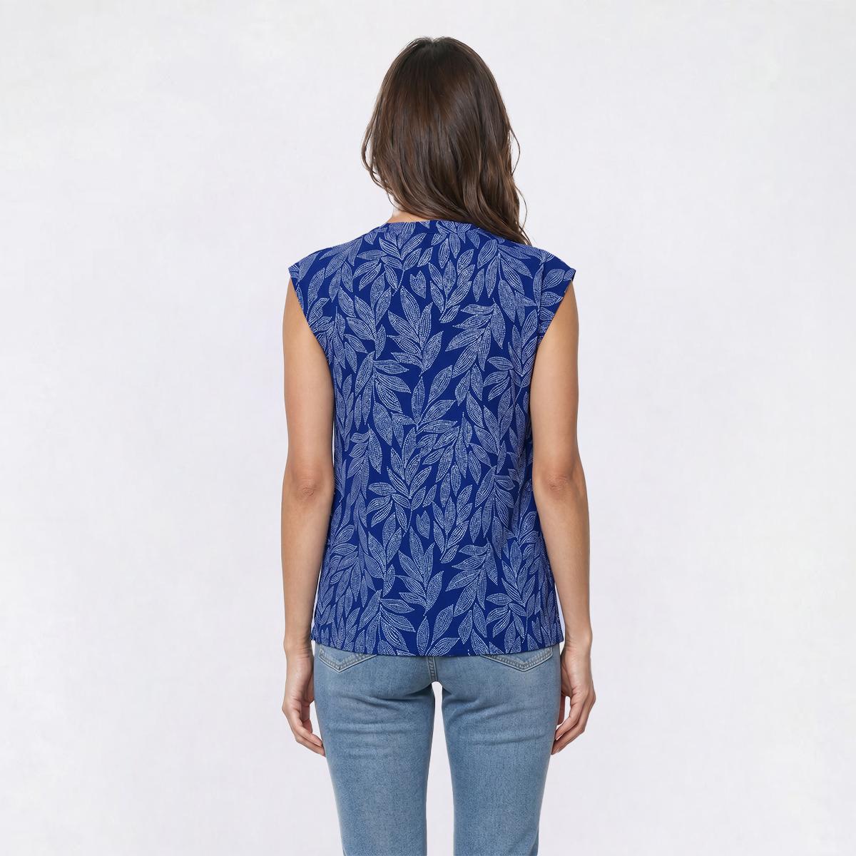 Petite Anne Klein Sleeveless Split Neck Leaf Blouse