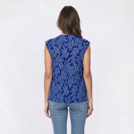 Petite Anne Klein Sleeveless Split Neck Leaf Blouse