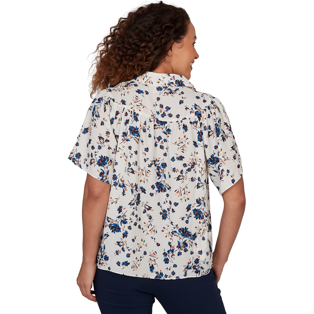 Petite Emaline Summer In The City Tie Neck Floral Blouse