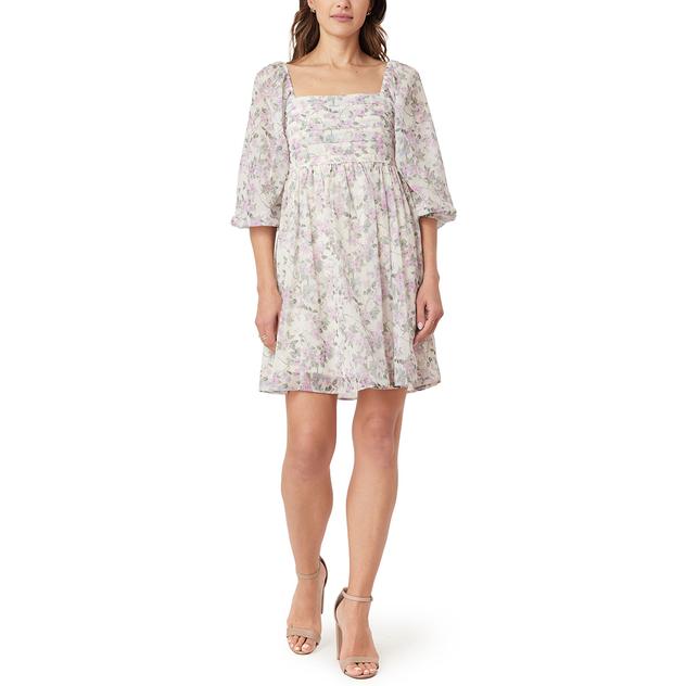 Juniors Wallflower 3/4 Sleeve Pleat Chiffon Dress- Pristine
