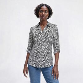 Petite Emily Daniels Split Neck Abstract Jacquard Blouse
