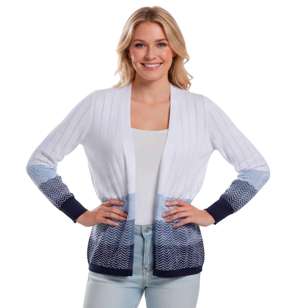Womens 89th & Madison Long Sleeve Ombre Chevron Cardigan