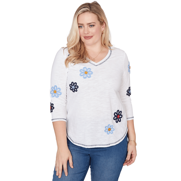 Womens Alfred Dunner Port Side Floral Embroidery Blouse