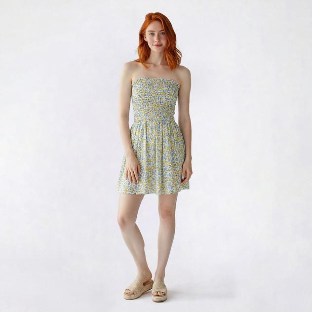 Juniors No Comment Dropwaist Ditsy Floral Smock Romper