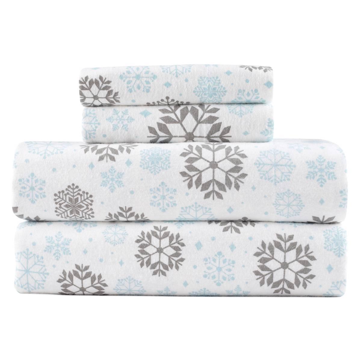 Kathy Ireland 100% Turkish Cotton Flannel Snowflakes Sheet Set