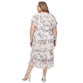 Plus Size SLNY Short Sleeve Floral Chiffon Tiered Midi Dress