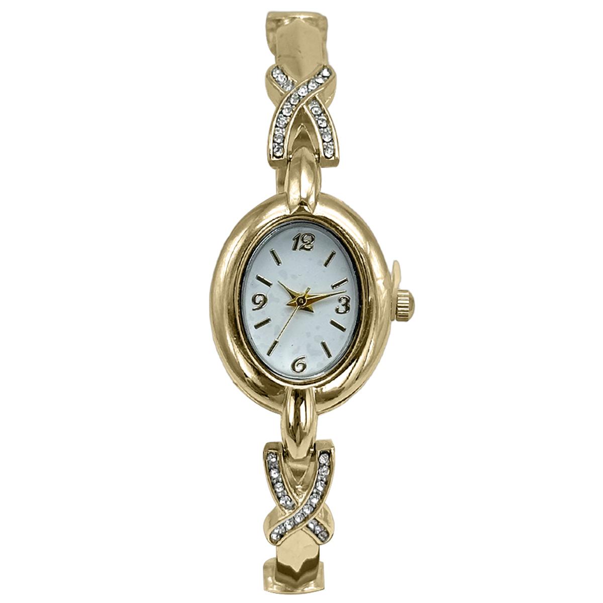 Womens White Oval Easy Read Dial Gold Quartz Watch - LWBN07BV