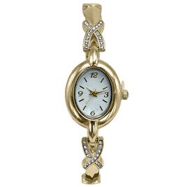 Womens White Oval Easy Read Dial Gold Quartz Watch - LWBN07BV