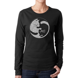 Womens LA Pop Art Yin Yang Cat - Word Art Long Sleeve T-Shirt