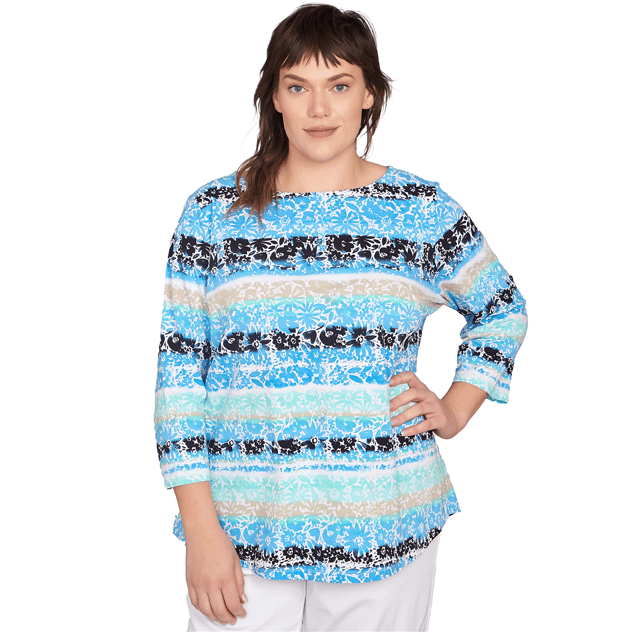 Plus Size Ruby Rd. Prints Charming Watercolor Floral Stripe Tee