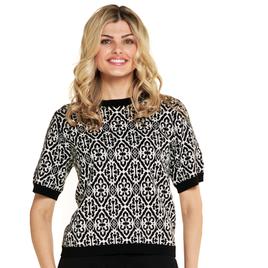 Womens Adrianna Papell Short Sleeve Crew Neck Diamond Sweater