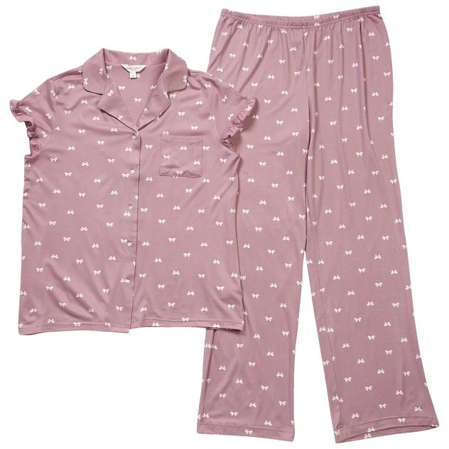 Womens Laura Ashley® Short Sleeve Heart Buttons Bows Pajama Set