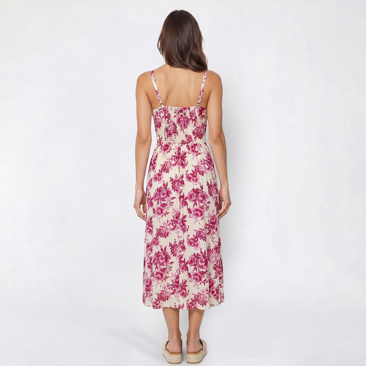 Womens Absolutely Famous Strappy Floral Ruched Waist Midi Dress