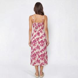 Womens Absolutely Famous Strappy Floral Ruched Waist Midi Dress