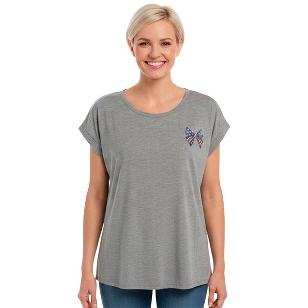 Womens Tru Self Dolman Short Sleeve Tie Front Bow Graphic Tee