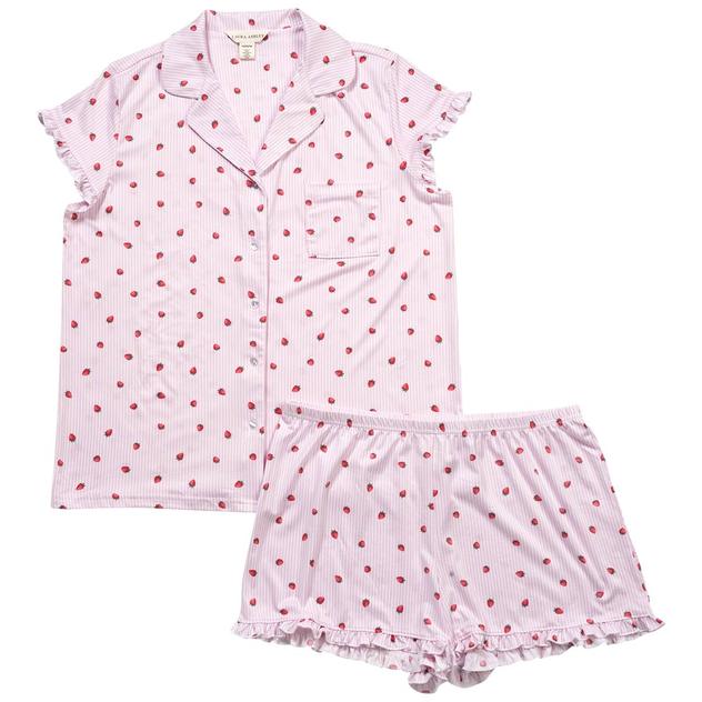 Womens Laura Ashley® Strawberry Stripe Ruffle Boxers Pajama Set