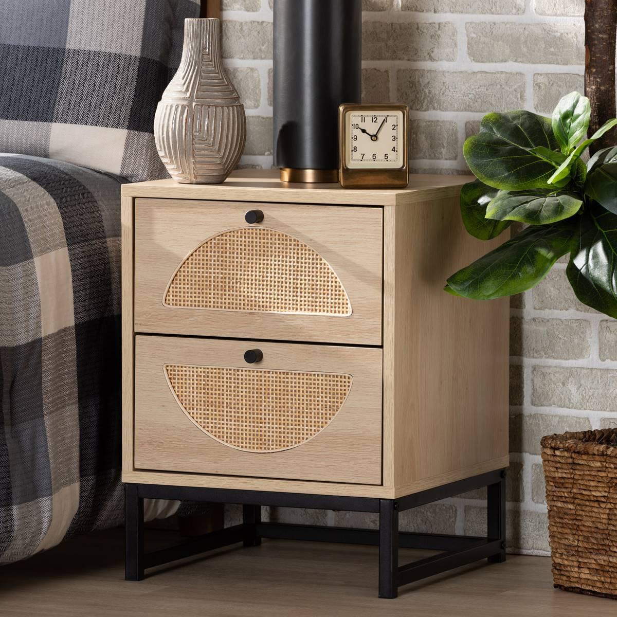 Baxton Studio Ardon Bohemian Light Brown Wood 1-Drawer Nightstand