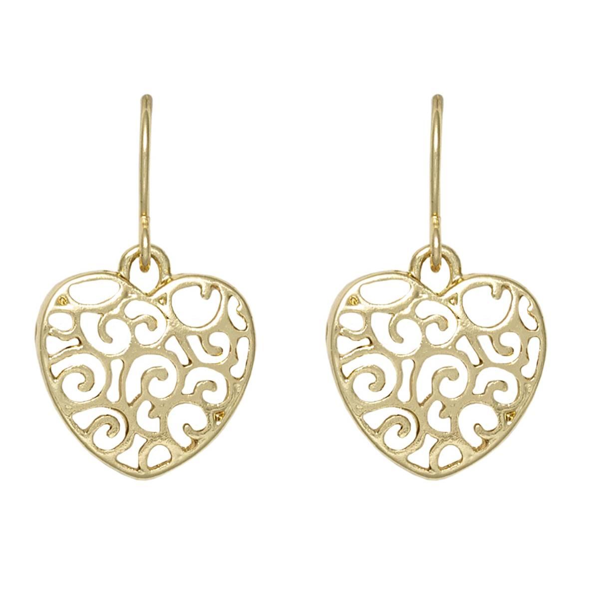 Freedom Nickel Free Gold Filigree Heart Drop Earrings
