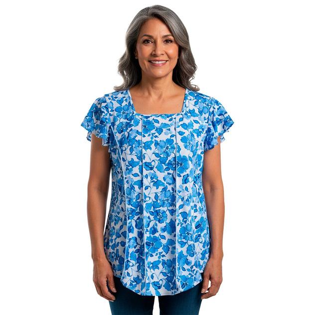 Womens Cocomo Cap Flutter Sleeve Floral Blouse