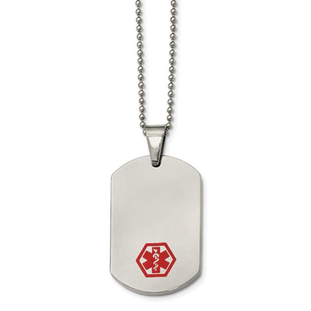 Mens Gentlemen's Classics™ Steel & Red Enamel Medical Necklace