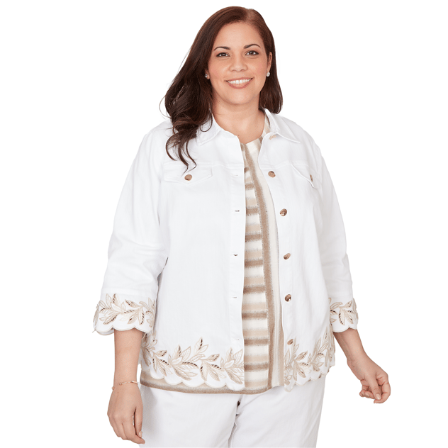 Plus Size Alfred Dunner Natural Wonder Embroidered Denim Jacket