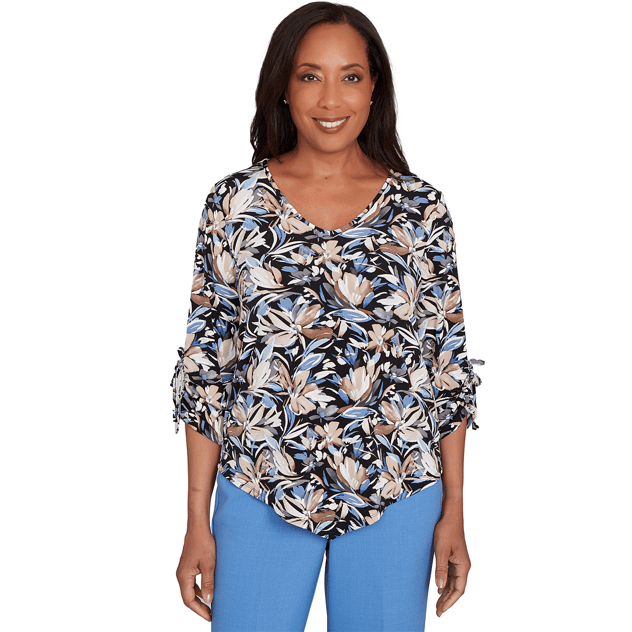 Womens Alfred Dunner Business As Usual Tie Ruch Sleeve Blouse