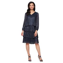 Womens SLNY Long Sleeve V Neck Fit & Flare Bodre Tier Dress