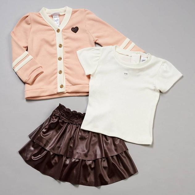 Girls (4-6x) Little Lass® 3pc. Heart Rib Top/Cardigan & Skort Set