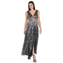 Petite R&M Richards Sleeveless Print Beaded Waist Gown