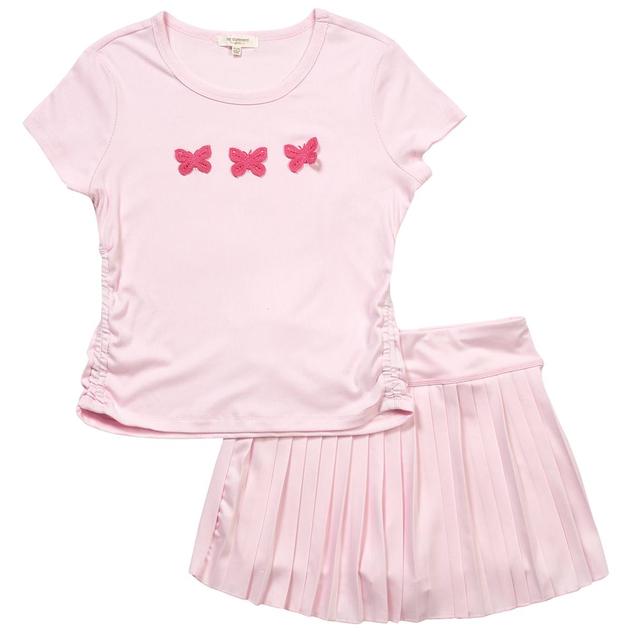 Girls (7-16) No Comment Short Sleeve Butterfly Tee w/ Skort Set